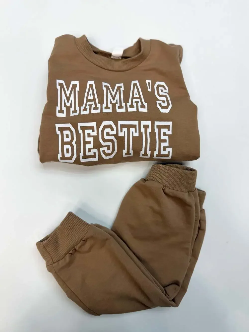 Mama's Bestie Brown Sweatshirt and Jogger Pants 2-Piece Outfit Size 80